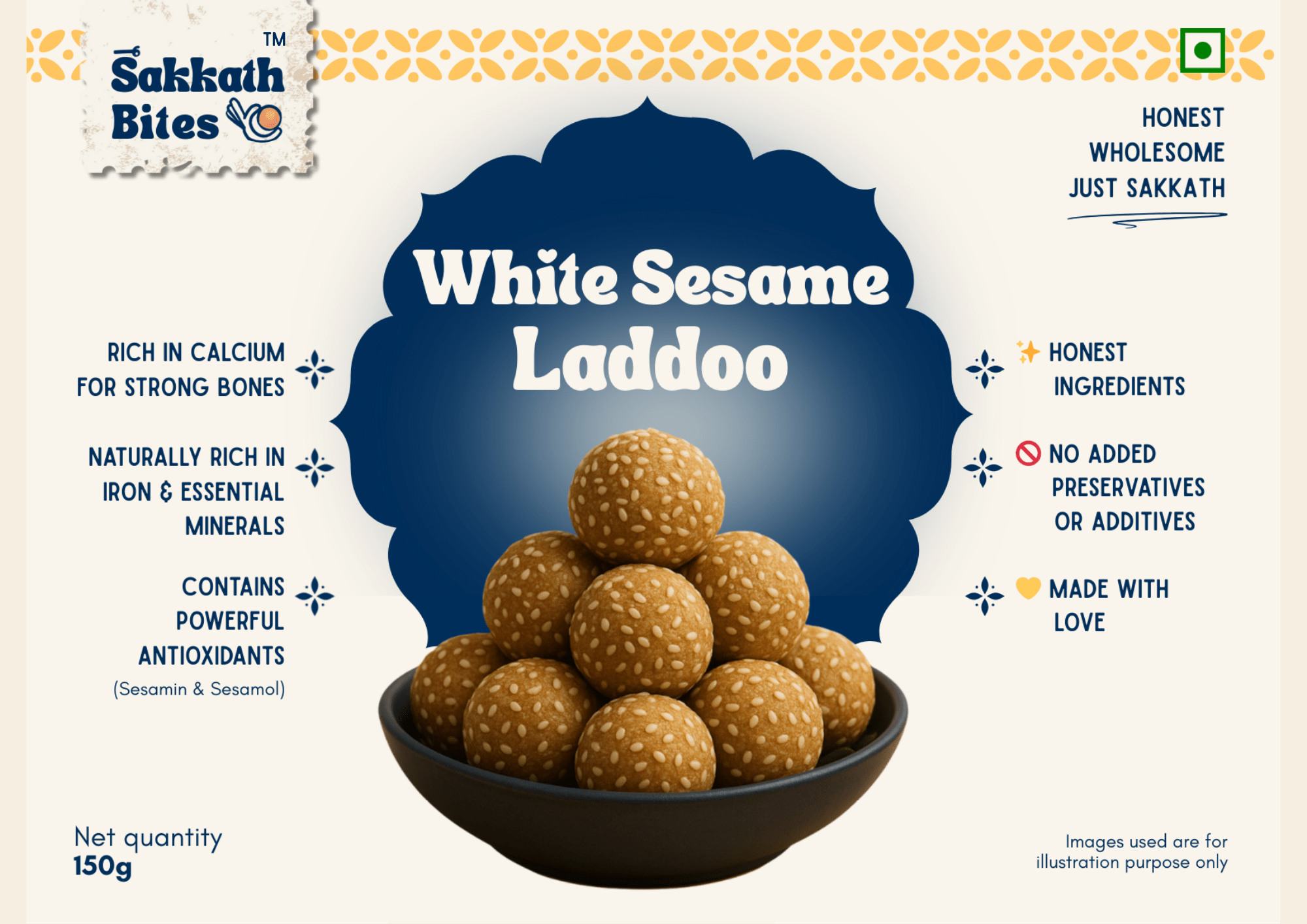 White Sesame Laddoo - 125gm (Box Of 6)