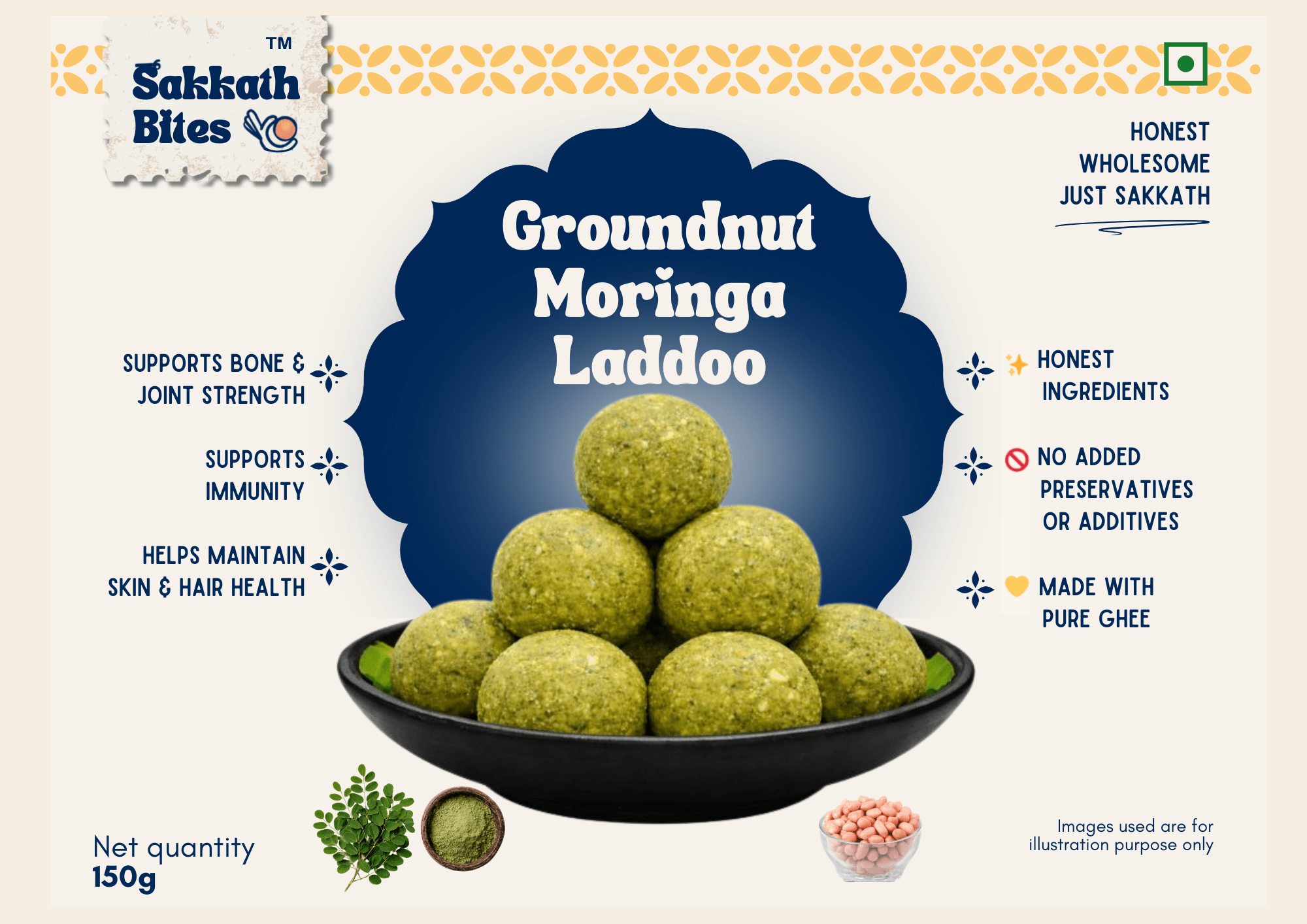 Groundnut Moringa Laddu - 150gm (Box of 6)